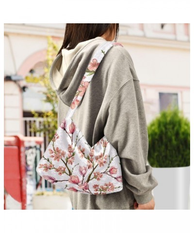 Flowers Magnolia Flower Furry Tote Bag for Women Crossbody Bag Tote Handbags Furry Purse with Zipper for Daily Use $9.45 Totes