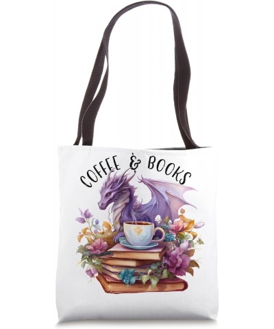 Coffee Books & Dragons Fantasy Themed Dragon Lover Bookworm Tote Bag $14.74 Totes