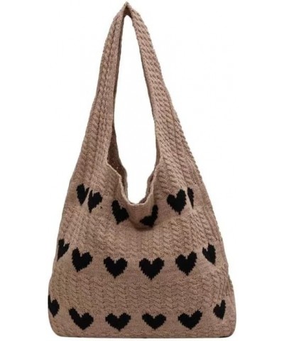 Women Crochet Tote Bag Cute Knit Shoulder Bag Aesthetic Purse Handbags for Shopping Travel Beach Khaki $11.96 Totes