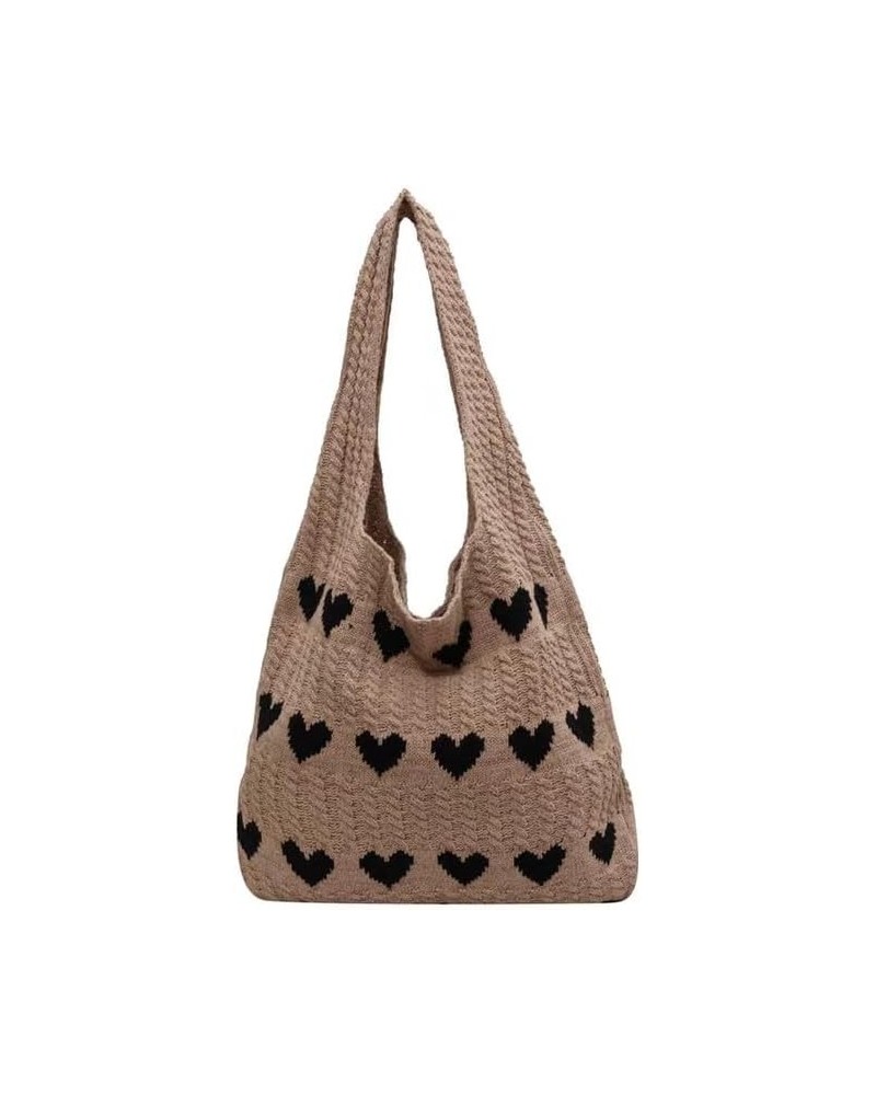 Women Crochet Tote Bag Cute Knit Shoulder Bag Aesthetic Purse Handbags for Shopping Travel Beach Khaki $11.96 Totes