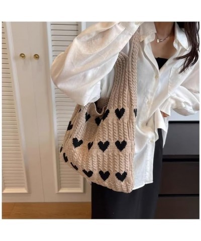 Women Crochet Tote Bag Cute Knit Shoulder Bag Aesthetic Purse Handbags for Shopping Travel Beach Khaki $11.96 Totes