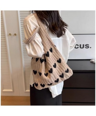 Women Crochet Tote Bag Cute Knit Shoulder Bag Aesthetic Purse Handbags for Shopping Travel Beach Khaki $11.96 Totes