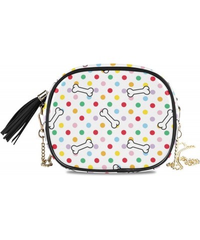 Small Crossbody Bag Dog Bone Colored Polka Dot Womens Shoulder Chain Bag PU Leather Small Purse With Tassel $12.71 Shoulder Bags