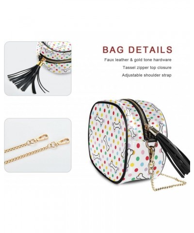 Small Crossbody Bag Dog Bone Colored Polka Dot Womens Shoulder Chain Bag PU Leather Small Purse With Tassel $12.71 Shoulder Bags