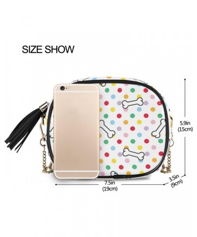 Small Crossbody Bag Dog Bone Colored Polka Dot Womens Shoulder Chain Bag PU Leather Small Purse With Tassel $12.71 Shoulder Bags