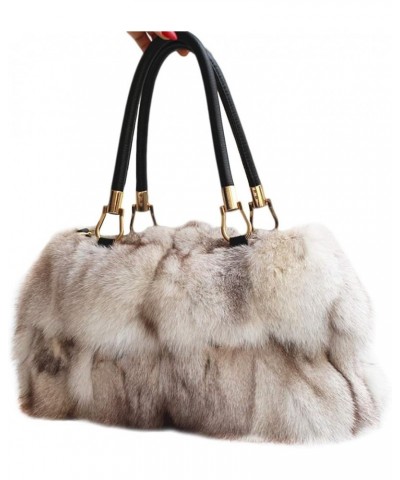 Fashion Real Fox Fur Shoulder Bags for Women Genuine Cowhide Handle Crossbody Bags Casual Large Handbags Beige $63.00 Shoulde...