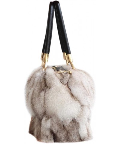 Fashion Real Fox Fur Shoulder Bags for Women Genuine Cowhide Handle Crossbody Bags Casual Large Handbags Beige $63.00 Shoulde...