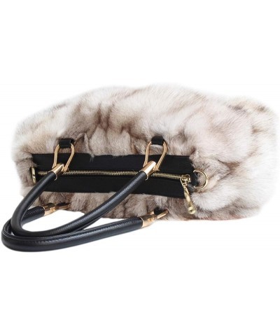 Fashion Real Fox Fur Shoulder Bags for Women Genuine Cowhide Handle Crossbody Bags Casual Large Handbags Beige $63.00 Shoulde...