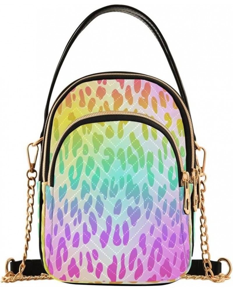 Rainbow Leopard Print Cheetah Neon Crossbody Bag Small Shoulder Handbags Leather Purse for Women $12.48 Crossbody Bags