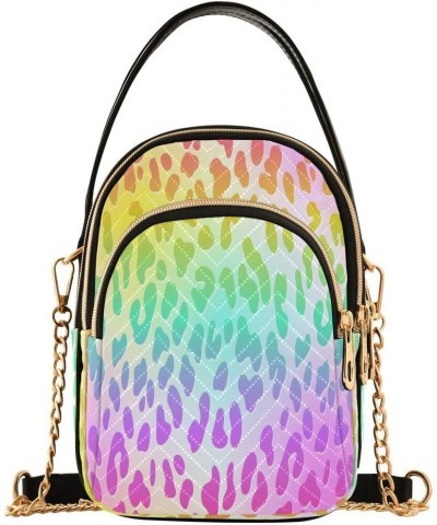 Rainbow Leopard Print Cheetah Neon Crossbody Bag Small Shoulder Handbags Leather Purse for Women $12.48 Crossbody Bags