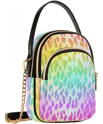 Rainbow Leopard Print Cheetah Neon Crossbody Bag Small Shoulder Handbags Leather Purse for Women $12.48 Crossbody Bags