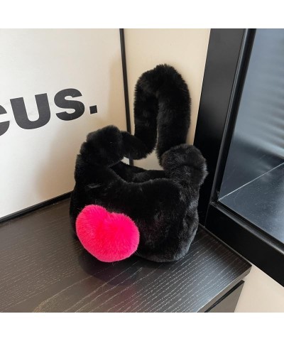 Plush Shoulder Bag Love Heart Fuzzy Clutch Bag Handbag Totes Shoulder Bag Fluffy Shoulder Bag Black $13.33 Totes