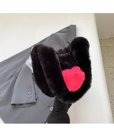 Plush Shoulder Bag Love Heart Fuzzy Clutch Bag Handbag Totes Shoulder Bag Fluffy Shoulder Bag Black $13.33 Totes