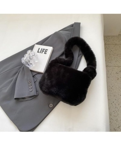 Plush Shoulder Bag Love Heart Fuzzy Clutch Bag Handbag Totes Shoulder Bag Fluffy Shoulder Bag Black $13.33 Totes