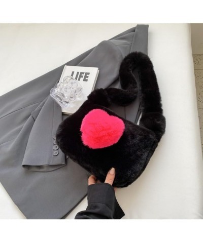 Plush Shoulder Bag Love Heart Fuzzy Clutch Bag Handbag Totes Shoulder Bag Fluffy Shoulder Bag Black $13.33 Totes