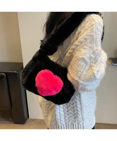 Plush Shoulder Bag Love Heart Fuzzy Clutch Bag Handbag Totes Shoulder Bag Fluffy Shoulder Bag Black $13.33 Totes