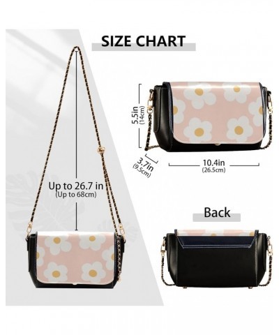 Colorful Flower Vivid Print Crossbody Purses for Women Black Shoulder Leather Bags Wallet Handbags with Chain Strap Naive Flo...