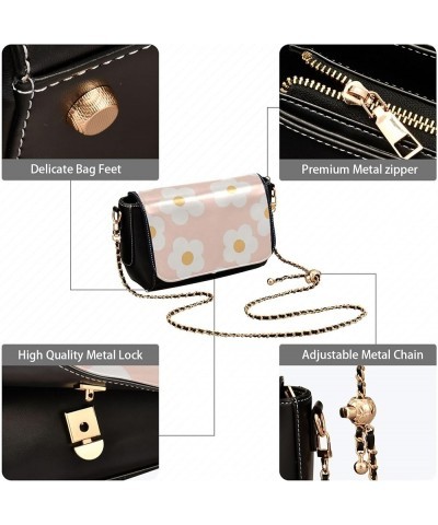 Colorful Flower Vivid Print Crossbody Purses for Women Black Shoulder Leather Bags Wallet Handbags with Chain Strap Naive Flo...