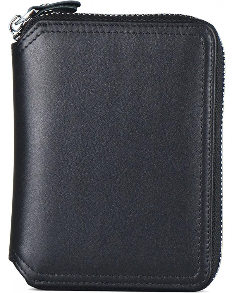 leather zipper with coin pocket flap double-sided card slot RFID blocking zipper around front pocket bi-fold men's gift walle...