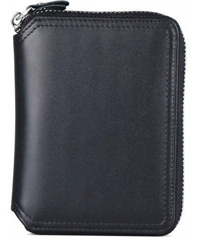 leather zipper with coin pocket flap double-sided card slot RFID blocking zipper around front pocket bi-fold men's gift walle...