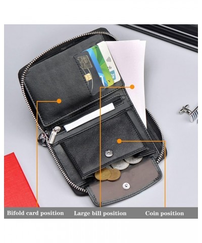 leather zipper with coin pocket flap double-sided card slot RFID blocking zipper around front pocket bi-fold men's gift walle...