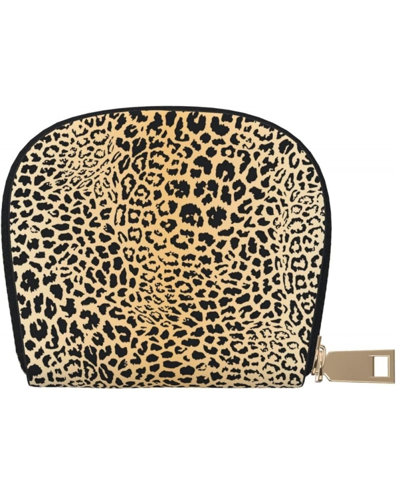 Unique Accordion Credit Card Case Wallet for Women Girls, Animal Leopard Print Brown Stylish PU Leather Card Holder Wallets w...