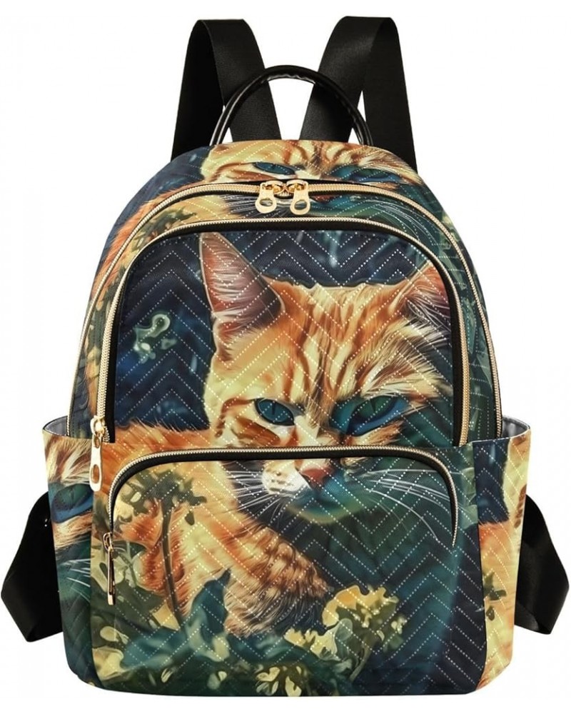 Women's Small Fashion Backpack Cat Daisy Print Ladies Travel Daypack Aesthetic Shoulder Bag 11.4×6.1×14.1 IN $16.31 Backpacks