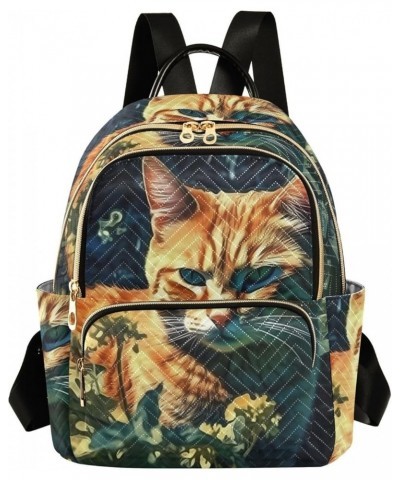 Women's Small Fashion Backpack Cat Daisy Print Ladies Travel Daypack Aesthetic Shoulder Bag 11.4×6.1×14.1 IN $16.31 Backpacks