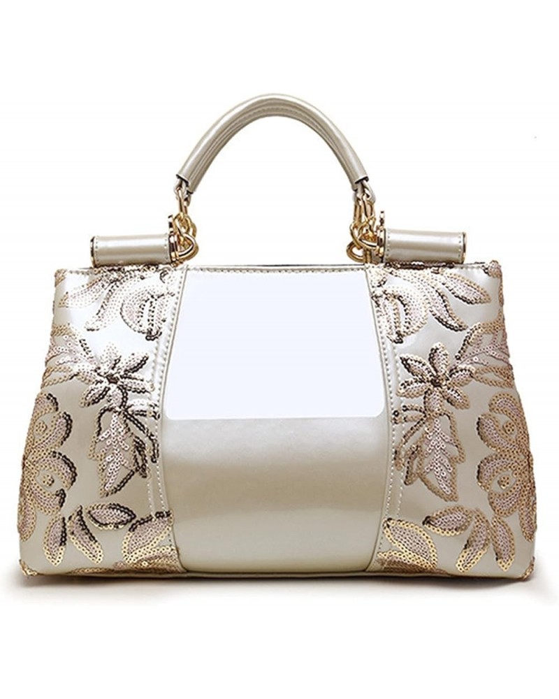 Women Handbag Purse Patent leather Top-Handle Shoulder Bag Embroidery Totes Satchel White $24.19 Totes