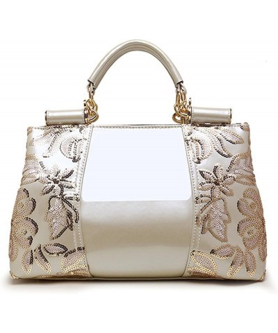 Women Handbag Purse Patent leather Top-Handle Shoulder Bag Embroidery Totes Satchel White $24.19 Totes