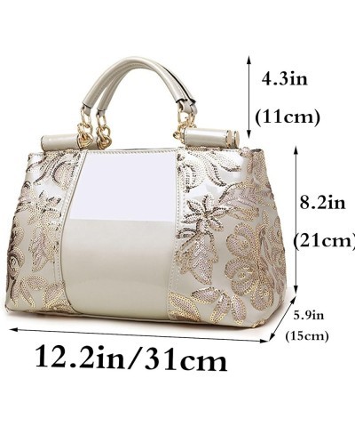 Women Handbag Purse Patent leather Top-Handle Shoulder Bag Embroidery Totes Satchel White $24.19 Totes