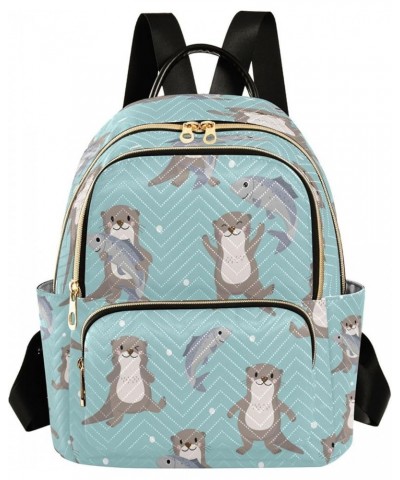 Women Backpack Purse Cute Otter and Fish Fashion Shoulder Bags Travel Backpack Small Daypacks M Small $12.48 Backpacks