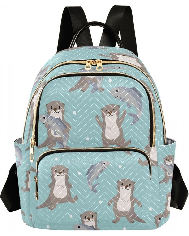 Women Backpack Purse Cute Otter and Fish Fashion Shoulder Bags Travel Backpack Small Daypacks M Small $12.48 Backpacks