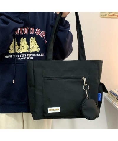 Nylon Tote Bag Aesthetic Tote Bag Aesthetic Bucket Bag Nylon Tote Bags for Women Black $18.55 Totes