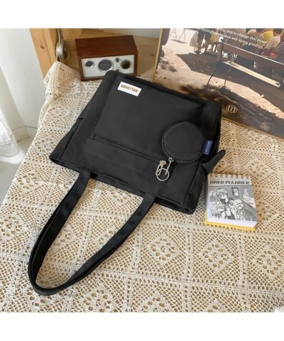 Nylon Tote Bag Aesthetic Tote Bag Aesthetic Bucket Bag Nylon Tote Bags for Women Black $18.55 Totes