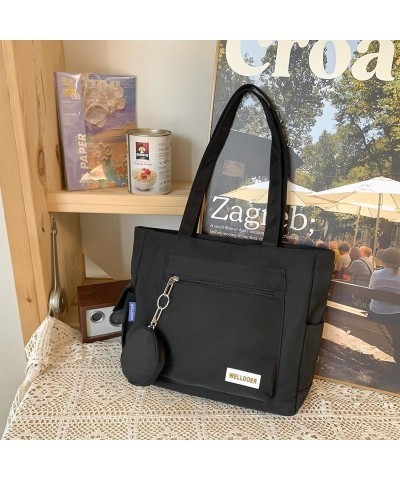 Nylon Tote Bag Aesthetic Tote Bag Aesthetic Bucket Bag Nylon Tote Bags for Women Black $18.55 Totes