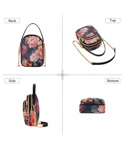 Purple Nebula Women Crossbody Handbag, Small Crossbody Bags for Women Trendy, Fall Crossbody Purse Floral of Roses-5 Geometri...