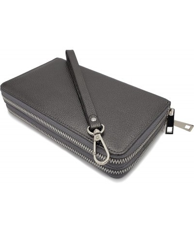 AG Wallets Women's Double Zipper RFID Leather Wristlet Wallet (Vintage Pink) Gunmetal Gray $31.27 Wristlets