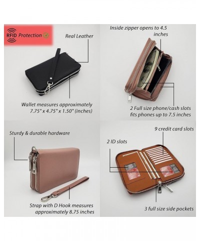 AG Wallets Women's Double Zipper RFID Leather Wristlet Wallet (Vintage Pink) Gunmetal Gray $31.27 Wristlets