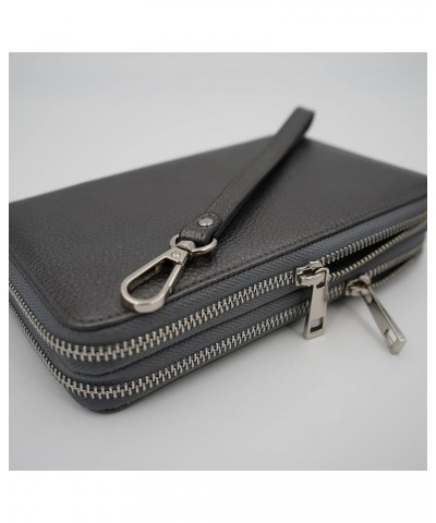 AG Wallets Women's Double Zipper RFID Leather Wristlet Wallet (Vintage Pink) Gunmetal Gray $31.27 Wristlets