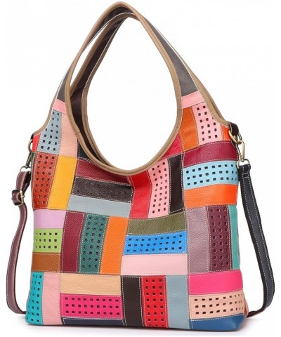 Women Multicoloured Handbag Leather Hollow Stitching Shoulder Satchel Purse Tote Multicoloured-hollow $28.04 Shoulder Bags