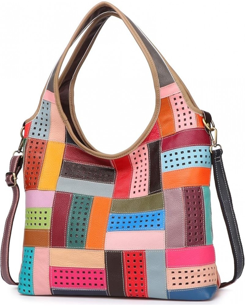 Women Multicoloured Handbag Leather Hollow Stitching Shoulder Satchel Purse Tote Multicoloured-hollow $28.04 Shoulder Bags