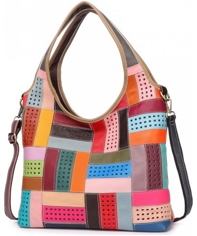 Women Multicoloured Handbag Leather Hollow Stitching Shoulder Satchel Purse Tote Multicoloured-hollow $28.04 Shoulder Bags