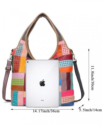 Women Multicoloured Handbag Leather Hollow Stitching Shoulder Satchel Purse Tote Multicoloured-hollow $28.04 Shoulder Bags