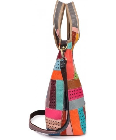 Women Multicoloured Handbag Leather Hollow Stitching Shoulder Satchel Purse Tote Multicoloured-hollow $28.04 Shoulder Bags