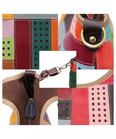 Women Multicoloured Handbag Leather Hollow Stitching Shoulder Satchel Purse Tote Multicoloured-hollow $28.04 Shoulder Bags