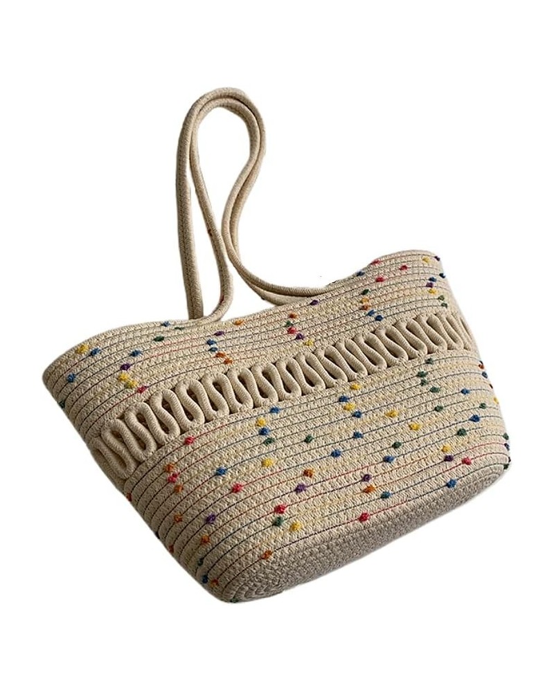 2023 New Summer Beach Bag for Women Large Size Knitting Totebag Girls Summer Vocation Straw Bag Shoulder Shopper Colorful Dot...