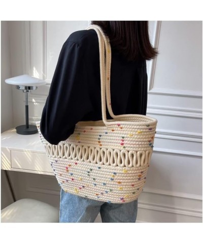 2023 New Summer Beach Bag for Women Large Size Knitting Totebag Girls Summer Vocation Straw Bag Shoulder Shopper Colorful Dot...