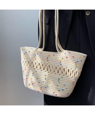 2023 New Summer Beach Bag for Women Large Size Knitting Totebag Girls Summer Vocation Straw Bag Shoulder Shopper Colorful Dot...