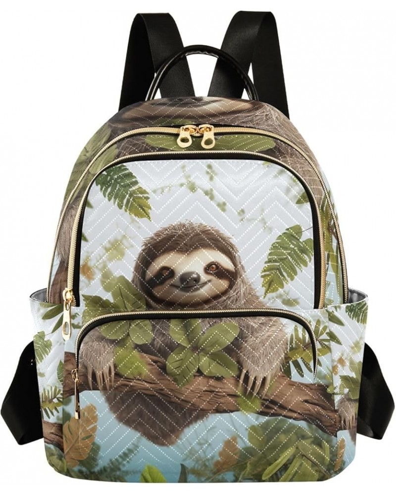 Quilted Backpack Purse Blue Pirate Animal Mini Backpack Purse for Women Travel Backpack Sloth in Forest Medium $15.74 Backpacks